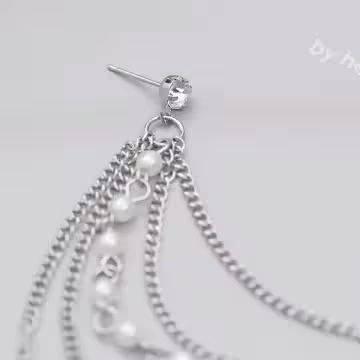 好多層垂墜流蘇珍珠水鑽×單邊耳骨吊墜耳環