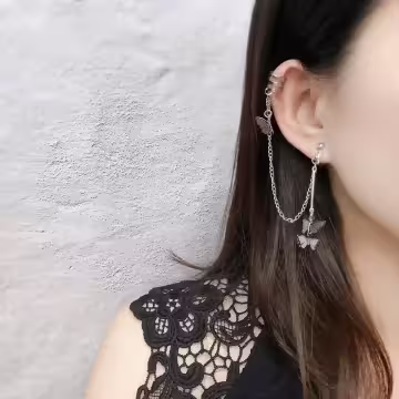 長桿蝴蝶飛×單邊耳骨吊墜耳環