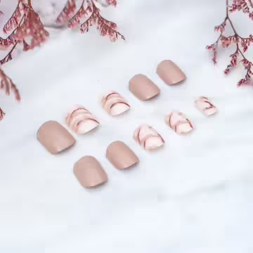 奶茶大理石紋亮面×穿戴式手指甲片×二十四入 