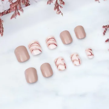 奶茶大理石紋亮面×穿戴式手指甲片×二十四入 .avif