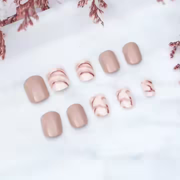 奶茶大理石紋亮面×穿戴式手指甲片×二十四入 