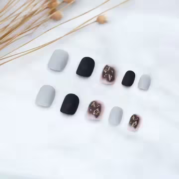 黑灰迷煙金蔥霧面×穿戴式手指甲片×二十四入 