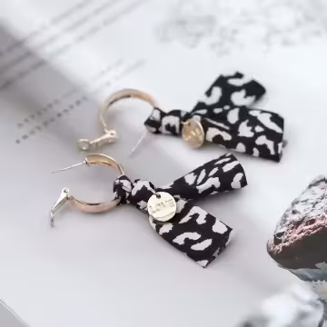 黑白豹紋布藝LOVE×吊墜耳環