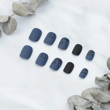 藍色抽象臉譜霧面×穿戴式手指甲片×二十四入 .avif