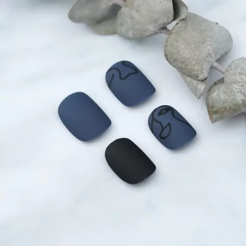 藍色抽象臉譜霧面×穿戴式手指甲片×二十四入 .avif