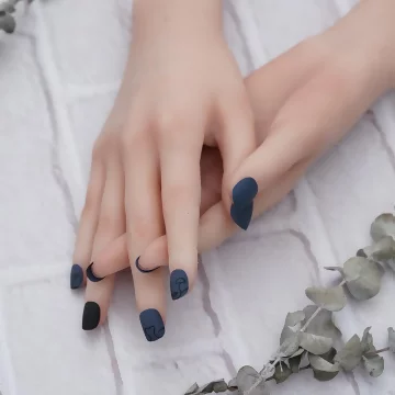 藍色抽象臉譜霧面×穿戴式手指甲片×二十四入 .avif