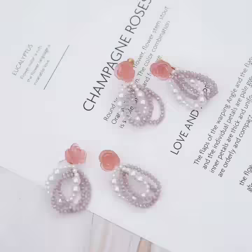 粉紅玫瑰雙層珍珠×螺旋耳夾