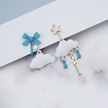 白雲藍雨蝴蝶結×不對稱螺旋耳夾