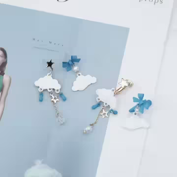 白雲藍雨蝴蝶結×不對稱螺旋耳夾