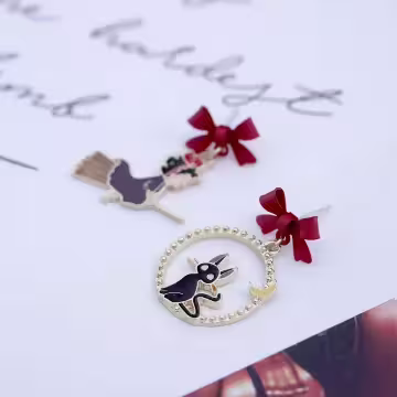 小魔女與黑貓×不對稱吊墜耳環