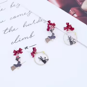 小魔女與黑貓×不對稱吊墜耳環