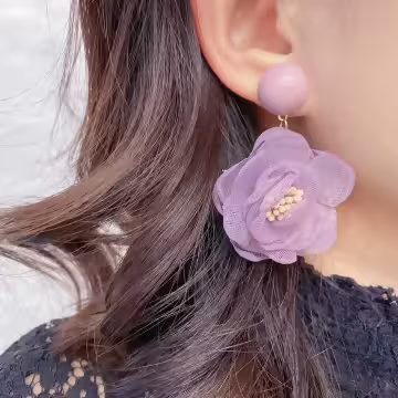 圓珠紫紗山茶花×吊墜耳環
