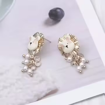 小熊串串珍珠×吊墜耳環