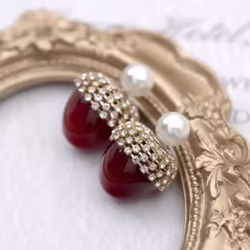 松果滿鑽小珍珠×後掛式吊墜耳環