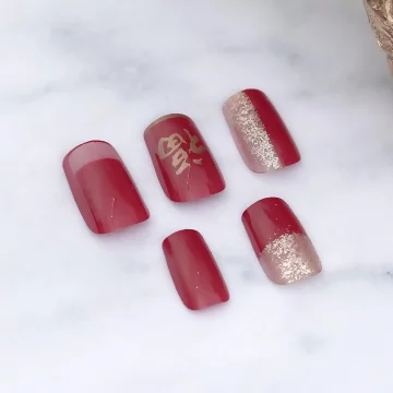 福到金蔥喜氣紅亮面×穿戴式手指甲片×二十四入 .avif