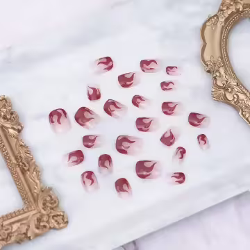 熱情紅火焰透粉亮面×穿戴式手指甲片×二十四入 