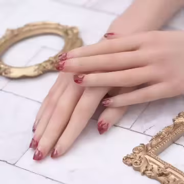 熱情紅火焰透粉亮面×穿戴式手指甲片×二十四入 
