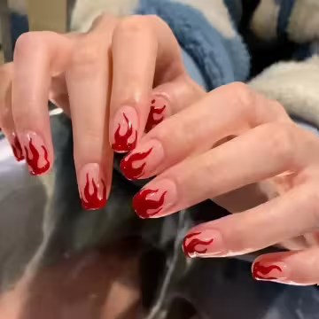 熱情紅火焰透粉亮面×穿戴式手指甲片×二十四入 