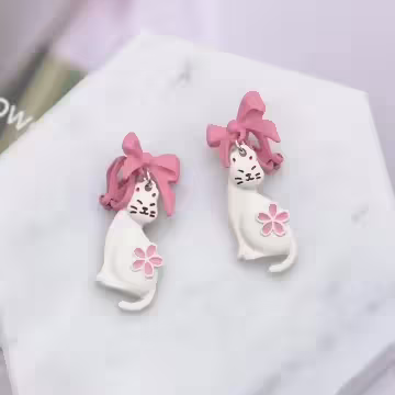甜美粉櫻小白貓×三角耳夾