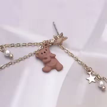 許願小熊紅蝴蝶結×單邊耳骨吊墜耳針