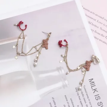 許願小熊紅蝴蝶結×單邊耳骨吊墜耳針.avif