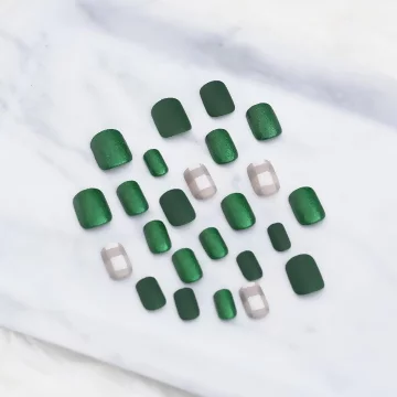 亮粉綠底灰格子霧面×穿戴式手指甲片×二十四入 .avif