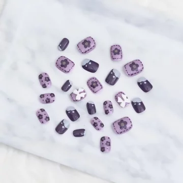 漾紫滿花白蝴蝶結亮面×穿戴式手指甲片×二十四入 .avif