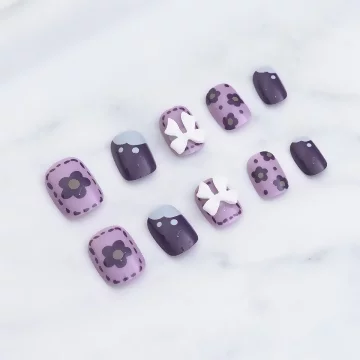 漾紫滿花白蝴蝶結亮面×穿戴式手指甲片×二十四入 .avif