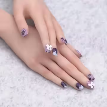 漾紫滿花白蝴蝶結亮面×穿戴式手指甲片×二十四入 