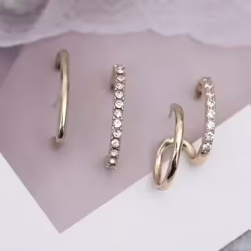雙大C鑲鑽×單邊三套件耳環組
