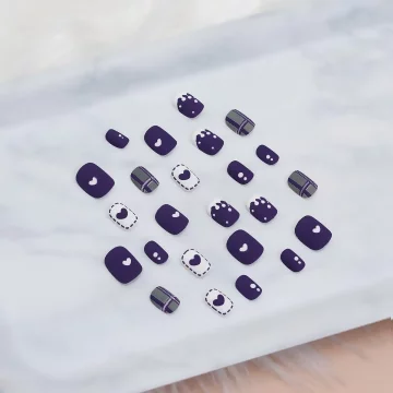 紫心牛奶灰格紋霧面×穿戴式手指甲片×二十四入.avif