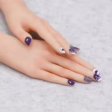 紫心牛奶灰格紋霧面×穿戴式手指甲片×二十四入