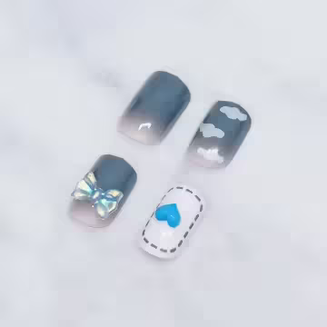 藍天白雲領結愛心亮面×穿戴式手指甲片×二十四入 