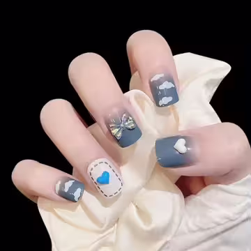 藍天白雲領結愛心亮面×穿戴式手指甲片×二十四入 