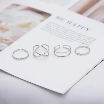 銀色冷淡極簡線條×四套件開口戒指組.avif
