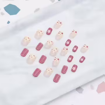 雪糕流心磚紅花朵亮面&times;穿戴式手指甲片&times;二十四入