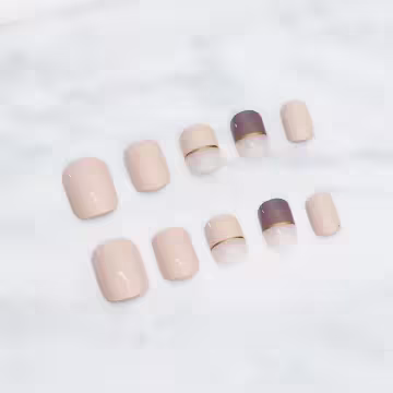 暖膚棕法式拼色亮面×穿戴式手指甲片×二十四入