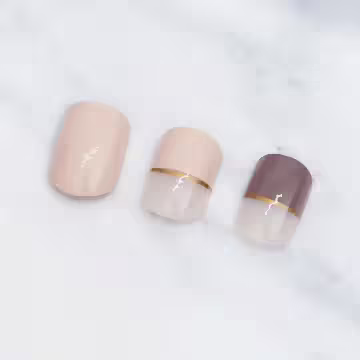 暖膚棕法式拼色亮面×穿戴式手指甲片×二十四入