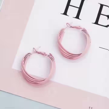 粉紅交叉纏繞圓環×耳環