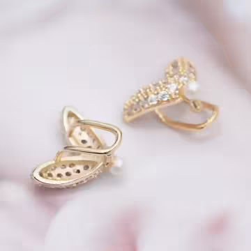 魚尾愛心晶鑽珍珠&times;U型耳骨夾