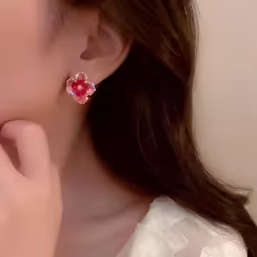 粉紫晶漸變色小花×耳環