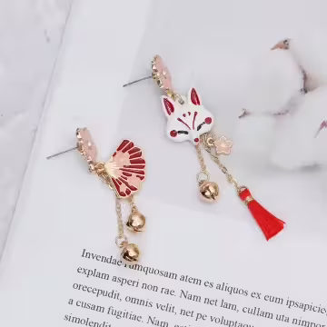 櫻花摺扇小狐狸×不對稱吊墜耳環