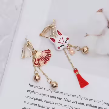 櫻花摺扇小狐狸×不對稱三角耳夾