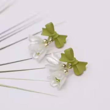 綠葉領結鈴蘭花×吊墜耳環