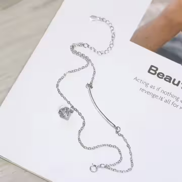 925銀飾×撲克方塊鋯石彎管×雙層手鍊 