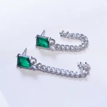 方型綠鑽鍊條×後掛式吊墜耳環.avif