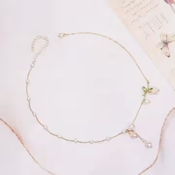 珍珠鈴蘭花甜美流蘇×項鍊