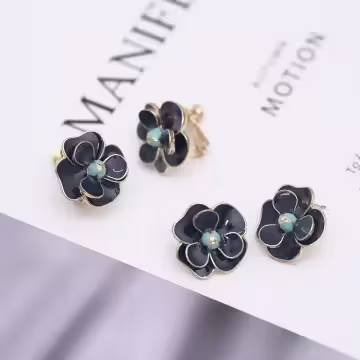 典雅藍色山茶花×吊墜耳環