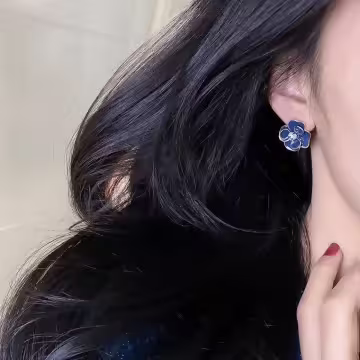 典雅藍色山茶花×吊墜耳環