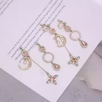 華麗宮廷月亮粉晶×不對稱螺旋耳夾